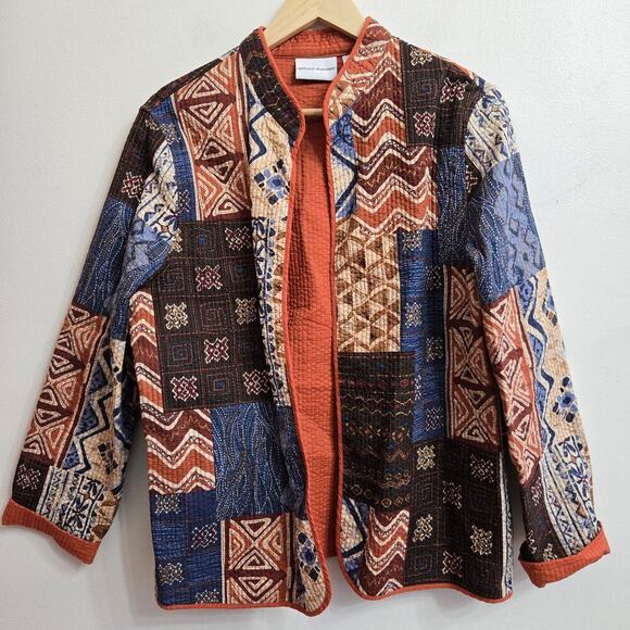 Vintage 90s Womens Tribal Patchwork Quilt Coat Jacket Size 16 Cottage Boho Artsy - Picture 1 of 10